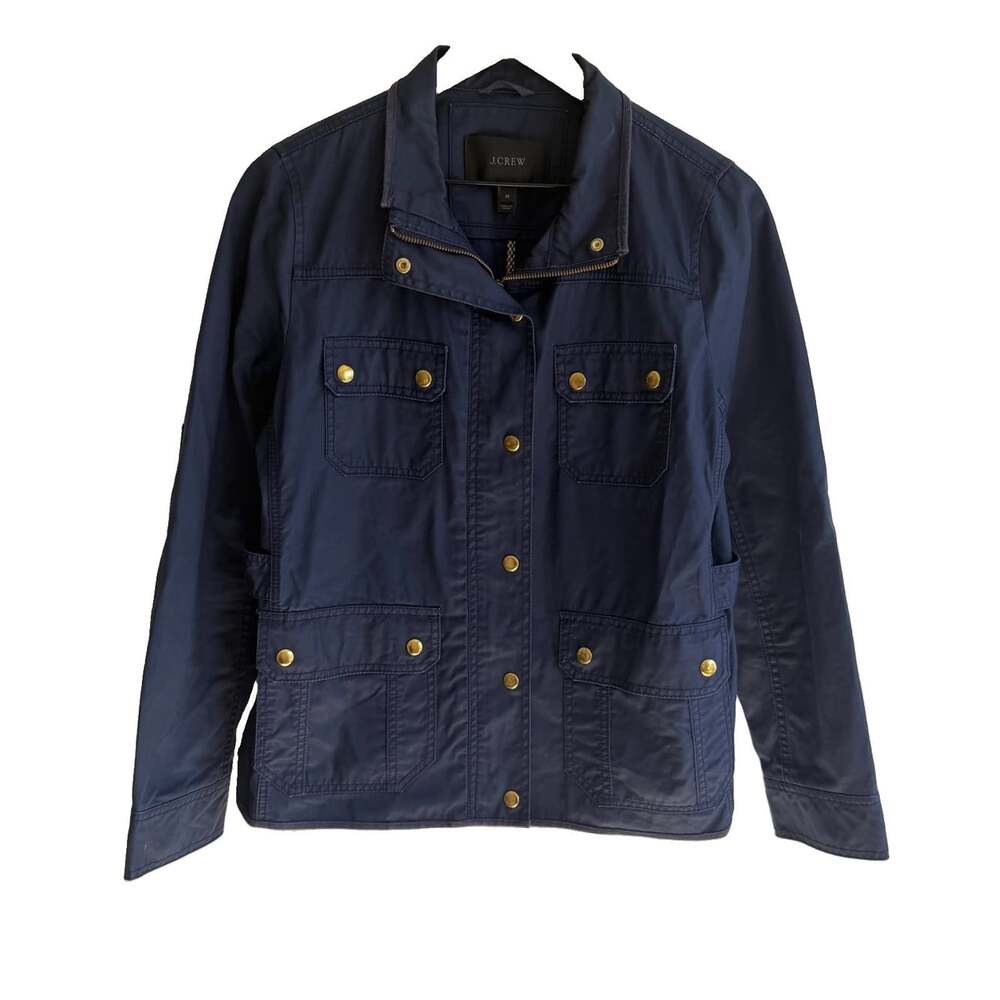 J.Crew Womens Medium Navy Field Jacket 100% Cotton Utility Gold Buttons